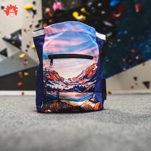 Rock Climbing Chalk Bucket | for Bouldering Gym & Outdoor Use | Durable Hook & Loop Closure, 2 Zippered Pockets, Easy-Carry Handle - style: Rocky Mountains
