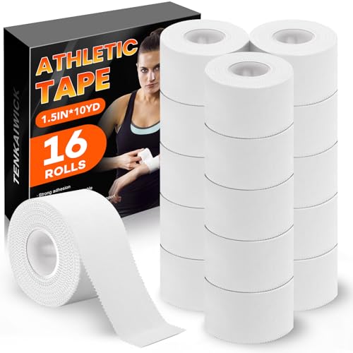 TENKAIWICK White Athletic Tape 16Pk, 1.5"x160Yds, Ankle/Wrist Support, for Soccer/Football - size: 16P