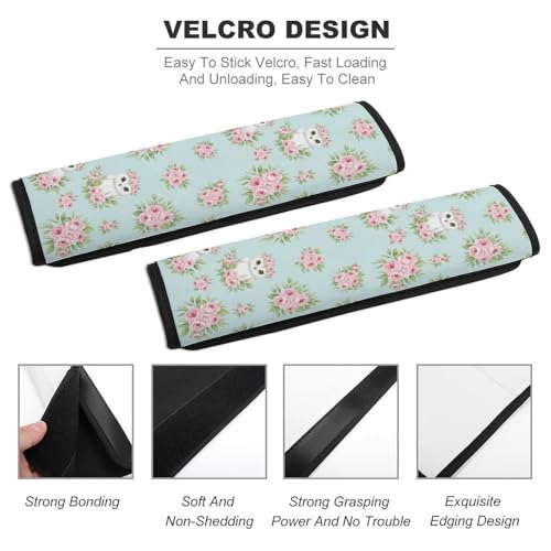 2 Pack Crown Pink Roses Light Blue Owl Floral Seat Belt Cover Universal Fit Seat Belt Cushion for Kids, Stroller Pushchair High Chair, Neck and Shoulder Support - color: Pattern 422
