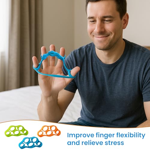 Hand Grip Strengthener Rings Kit - Finger Stretcher Resistance Bands for Hand Exercise, Rehab, Arthritis Relief, Stress & Anxiety Fidget Tool, Set of 3