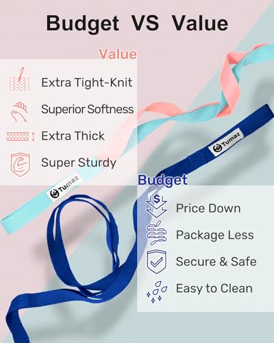 Tumaz Stretching Strap, 10-Loop Non-Elastic Yoga Strap | Designed for stretching, yoga, Pilates and rehab with 10 loops, durable webbing and a longer 79-inch design - color: Blue Lite, size: Budget-Essential