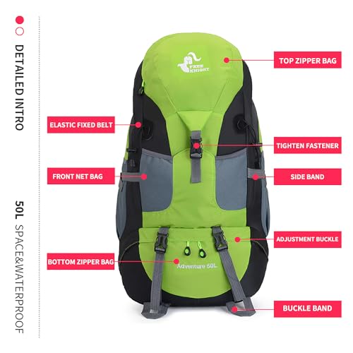 Bseash 50L Hiking Backpack, Water Resistant Lightweight Outdoor Sport Daypack Travel Bag for Camping Climbing Skiing Cycling (Green - No Shoe Compartment) - color: Green - No Shoe Compartment