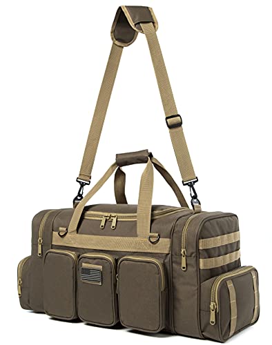 Tactical Range Duffel Heavy Duty Military Molle Gear Travel Sports Gym Bag Lockable Zippers with US Flag Patch (27 In Khaki) - size: 27 In Khaki