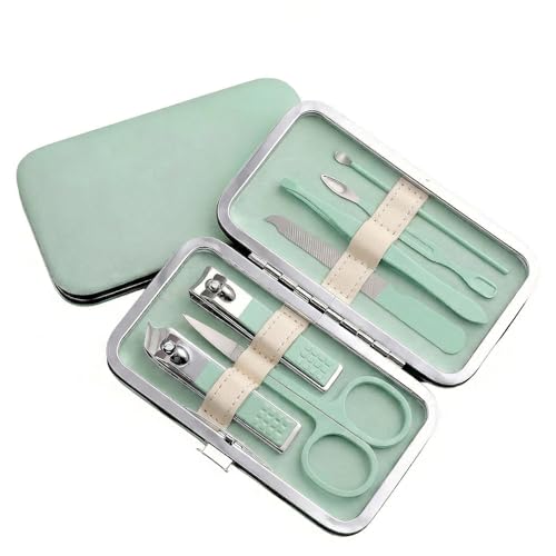 Manicure Kit for Women Men-Manicure Set with Case, Nail Clippers, Portable Nail Care Kit for Travel Home Personal Grooming（Matcha Green 7 in 1） - color: Green2