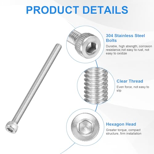 M METERXITY 20-Pack M4 x 55mm Socket Head Cap Screws, 304 Stainless Steel Hex Machine Bolts, Allen Socket Drive Screw with Hex Wrench for Repair/DIY, Fully Threaded Fasteners Kit [Silver] - size: M4 x 55mm