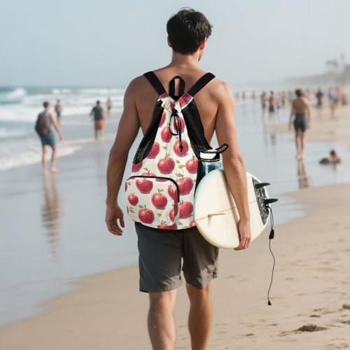 Yuiboo Red Apples Drawstring Bags Climbing Gym Bag with Water Bottle Holder String Swim Bag Wet and Dry Separation