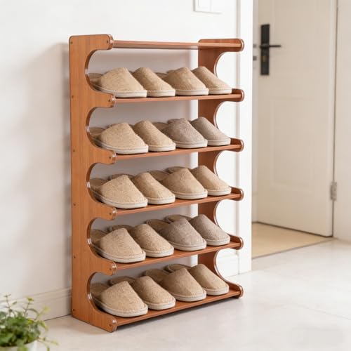 Shoe Rack,Small 6 Tier Shoe Organizer Storage Shelf,Bamboo Narrow Shoe Closet,Small Space Shoe Rack,for Entryway Closet 18.89×7.48×31.88inch - size: 6 Tier-18.89" Wide