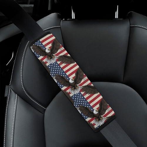 2PCS Eagle USA American Flag Car Seat Belt Pad Breathable Shoulder Protector for Girls and Boys, Most Cars, Anti-Slip Pad - color: Pattern 28