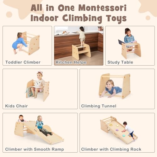 INFANS 7 in 1 Climbing Toys for Toddlers, Upgrade Wooden Montessori Cube Climber Set with Reversible Ramp Slide Ladder Seesaw, Indoor Pikler Climb Activity Jungle Gym Present for Kids Age 3+ - style: 7 in 1