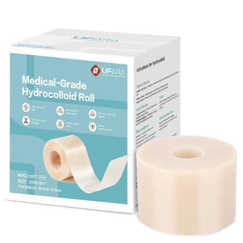 LIFARA Hydrocolloid Roll for Wound Care - Cut-to-Size, Hydrocolloid Patch Bandages with Self-Adhesive, Ultra Absorbent & Waterproof, First Aid Kit Essential (19.7mil/ 0.5mm Thickness, 2in*26ft) - size: 2in*26ft, 19.7mil/ 0.5mm Thickness