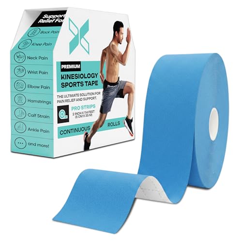 Kinesiology Tape Bulk Roll 114ft - Athletic Sports Tape, Blue | Elastic Waterproof, Athletic Support & Joint Protection, Uncut for Wrist, Knee, Shoulder, Back, Foot, Skin-Friendly - color: Blue