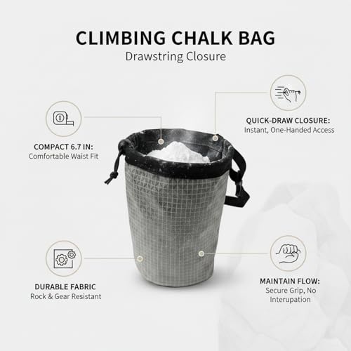 Climbing Chalk Bag with Drawstring Closure - Lightweight Waist Pouch for Rock Climbing, Bouldering & Gym Training (1 Pack) - color: Gray