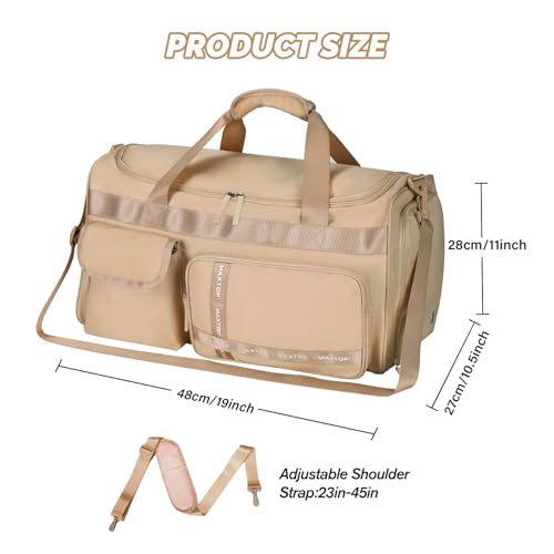 MAXTOP Gym Bag for Women Men Travel Duffle Bag Large Capacity Carry On Weekender Overnight Bag With Shoe Compartment Gym Tote Dry Wet Separation Duffel Bag for Travel - color: Khaki, style: Gym Bag