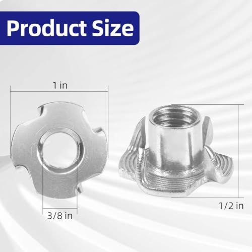 3/8"-16 T-Nuts 304 Stainless Steel, 4-Pronged Tee Nut for Wood, Rock Climbing Holds, Furniture, 25 PCS - color: 304 Stainless Steel, size: 3/8"-16