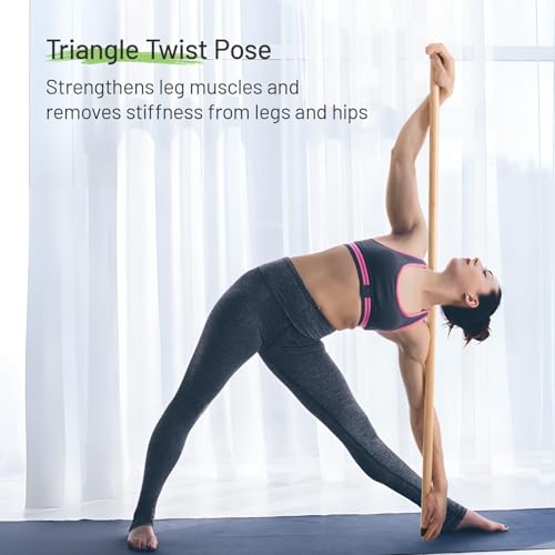 5FT Yoga Stick - Natural Bamboo Stretching Stick with Non-Slip Caps - 1.57" Thick Exercise Balance Pole for Posture Correction & Physical Therapy