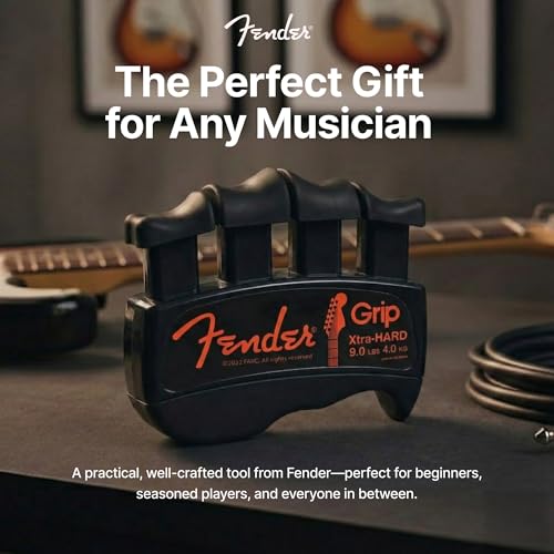 Fender GRIP Hand and Finger Exerciser – Best Ergonomic Finger Strengthener to improve play on all stringed instruments (Guitar, Bass, Violin, etc.) (Tensions: WHITE=5-Lbs; RED=7-Lbs; BLACK=9-Lbs) - color: Black
