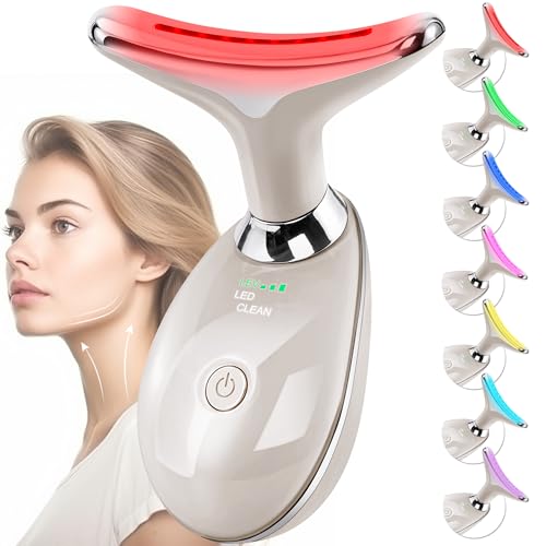 Facial Massager Red-Light-Therapy-for-Face and Neck, Face 𝖲 culpting Wand with 7 Color (Champagne) - color: Champagne