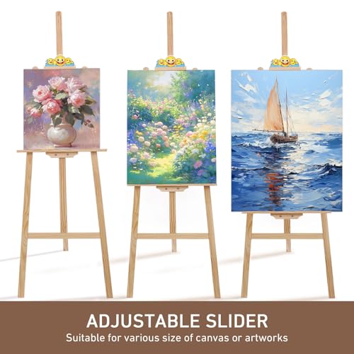 Smiley Wooden Easel for Painting, Wedding Signs & Display, Adjustable | Adjustable foldable wooden easel for painting canvas. Sturdy A-frame pine stand for wedding signs, displays & studio use. - color: Primary Colour