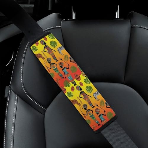 2 Piece Soft Padded Car Seat Belt Pad for Elderly Support, Stroller Pushchair High Chair, Ethnic Afro African Traditional Exotic Tribal Black Woman Shoulder Harness Cover, Shock Absorption - color: Pattern 308