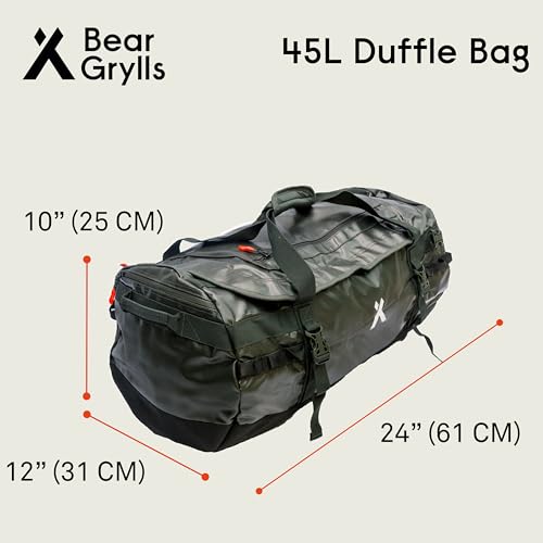 Bear Grylls 45L Duffel Backpack Folding Duffle Bag for Travel - Durable and Water-Resistant, with Tuck-Away Backpack Straps, U-Lid & Internal Mesh Pockets