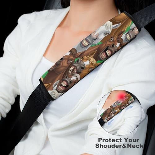 Breathable Car Seat Belt Pad for Girls and Boys, Stroller Pushchair High Chair, 2PCS Cartoon Selfie Horses Shoulder Harness Cover Easy Install (No Tool) - color: Pattern 44