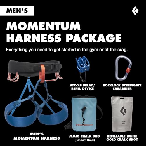 BLACK DIAMOND Men's Momentum Rock Climbing Harness, Adjustable Loops - color: Kingfisher Package 1.0, size: SM (27-30" Waist)