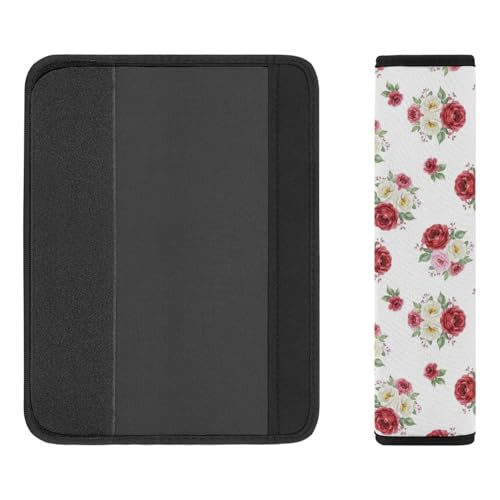 2PCS Soft Padded Car Seat Straps Shoulder Pads for Adult Use, Most Cars, Rose Flowers White Shoulder Protector, Shock Absorption - color: Pattern 396