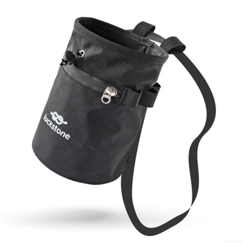 Climbing Chalk Bag with Drawstring Closure Nylon Gymnastics Powder Bucket for Rock Climbing Weightlifting Bouldering Adjustable Waist Belt and Carabiner(Red) - size: Red