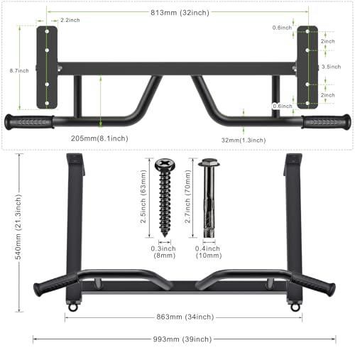 Kipika 32" Ceiling Mounted Pull Up Bar - Heavy Duty, Highly Adjustable, Multifunctional Chin Up Bar - Home Gym System with Punching Bag Hanger and Resistance Bands Training - color: Ceiling Mounted Pull Up Bar