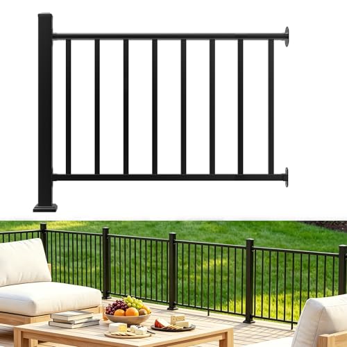 Aluminum Deck Railing Kit, Modular 36 in H. x 4 Ft W Level Railing Kit for Outdoor Steps,Heavy Duty Balustrade System for Deck, Porch, Patio & Balcony(1 Post, 1 Panel) - size: 4Feet-Level