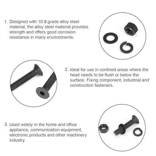 DYWISHKEY 566 Pieces M2.5 Black Screws, 10.9 Grade Alloy Steel M2.5X 4/6 /8/10 /12/16 /20mm Countersunk Head Socket Cap Screws Bolts Nuts Washers Assortment Kit - size: M2.5, style: Countersunk Head Socket Cap