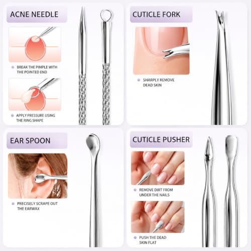 Manicure Set, Stainless Steel Nail Clipper Set with Travel Case | 12-Piece Set with Thicker Steel, Precision-ground Cutting Edges, and Smooth-finished Tools for Clean, Precise Trimming. - color: Silver and Purple