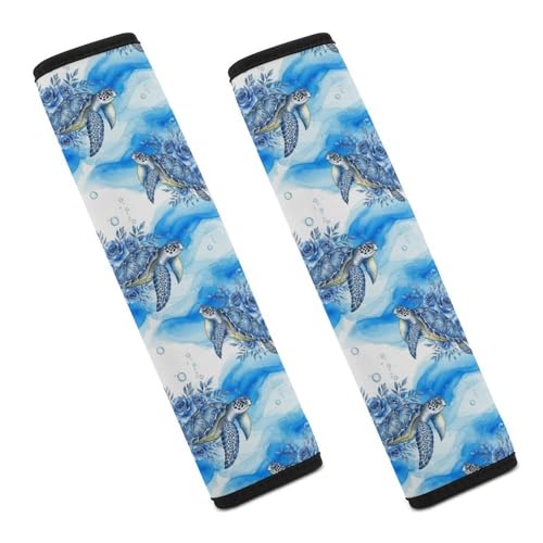 2PCS Universal Fit Car Seat Belt Pad for Kids, Most Cars, Blue Flowers Ocean Sea Turtle Floral Seat Belt Cushion, Shock Absorption - color: Pattern 1201