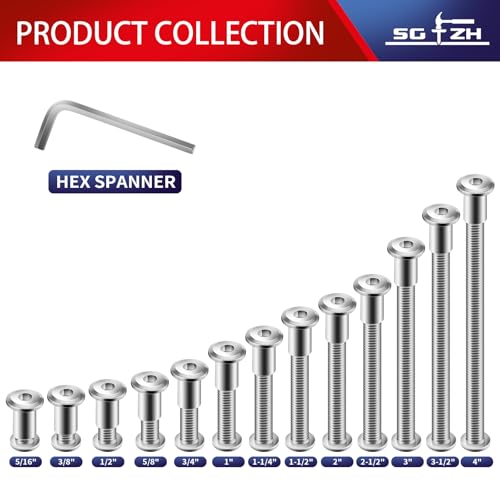 1/4-20 x 1-1/4" 20Pcs Flat Head Hex Socket Cap Screws Bolts Barrel Nuts Kit, 304 Stainless Steel 18-8, Full Thread by SG TZH (with Hex Spanner) - color: Silver, size: 1/4-20 x 1-1/4"