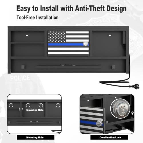 Police Gear Rack with Built-in Power Strip, Tactical Gear Organizer Stand for Duty Belt, Police Vest, Body Armor, Plate Carrier, Helmet Storage, Heavy Duty Gear Rack - size: Wall Mounted w/Combination Lock