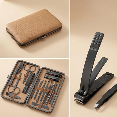 16pcs, Luxury Stainless Steel, Nail and Foot Repair kit, Professional Nail Clippers, Premium Leather Portable Box