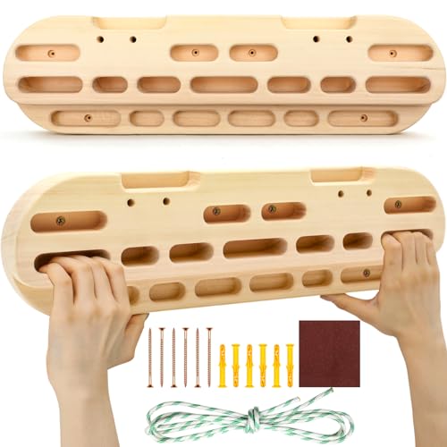 Climbing Hangboard Rock Climbing Fingerboard Gifts Portable Mounted Training Station Pull Up Bar Wooden Hand Grip Strengthener Exerciser with Installation Kit and Rope for Climbers Athletes