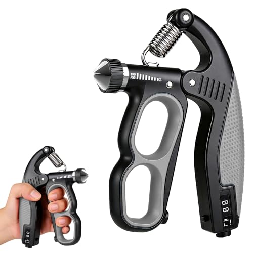 Hand Gripper Strengthener, 22-330LB Adjustable Resistance Grip Strength Trainer with Counter, Forearm Exerciser for Injury Recovery and Muscle Building - color: Grey