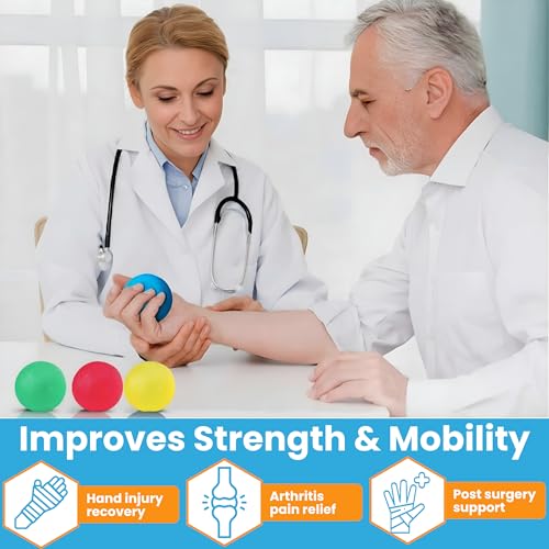 FlintRehab Premium Hand Exercise Balls - Set of 4 for Carpal Tunnel Stress/Pain Relief, Stress Balls for Kids & Adults, Squeeze Balls for Hand Therapy/Arthritis - Hand Squeezers for Strength
