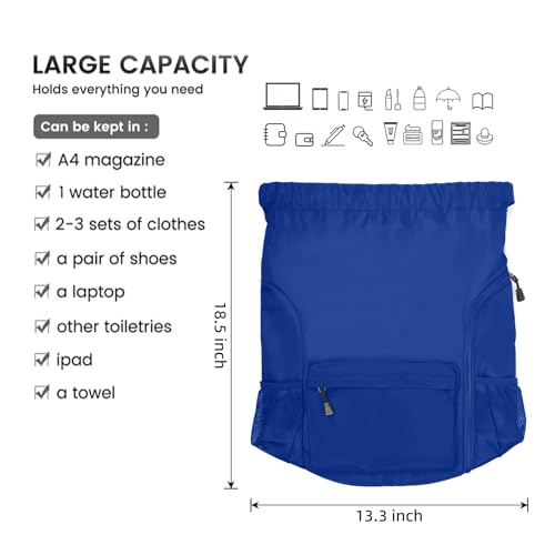Valleycomfy Waterproof Drawstring Gym Backpack Bag for Men & Women Blue | Sports Gym Bag with Side Pocket - color: A-blue