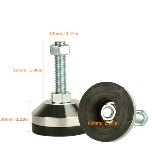 Heavy Duty Leg levelers ， Leveling Legs 2.36" Dia Base,Adjustable feet levelers M12 Thread, 1300 Lb Capacity,Capacity for Workbench, Machine, Cabinet (D60xM12x50,4 Pcs, Black) | 2.36" Dia Base,for Shelving,Workbench, Machine, Cabinet ,Furniture(Black) - s