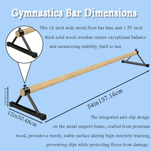 54" Gymnastics Pirouette Floor Bar, Wood Handstand Trainer Bars for Gymnastics Practice, Balance & Flexibility Training, Hardwood Ash with Steel Base for Home