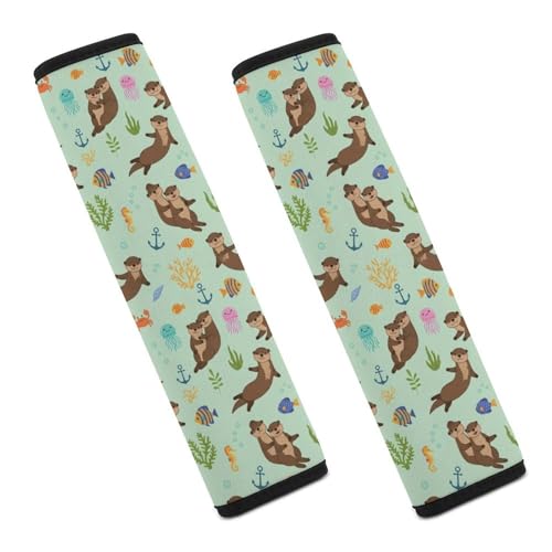 2PCS Breathable Car Seat Belt Pad for Elderly Support, Stroller Pushchair High Chair, Sea Otters Seat Belt Cushion, Anti-Slip Pad - color: Pattern 400