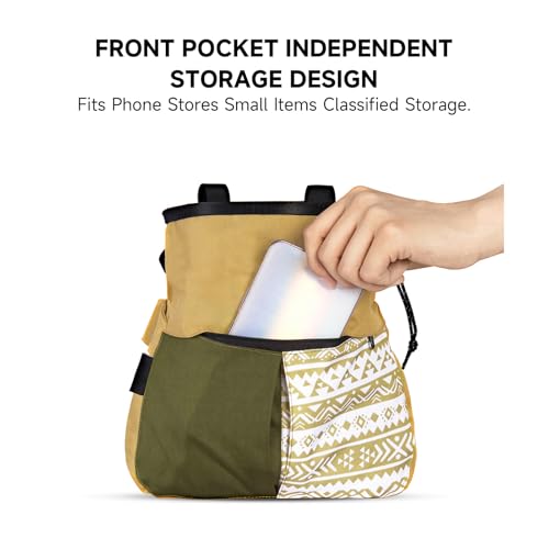 Drfeify Mountaineering Chalk Bag, Large Capacity Travel Bag with Independent Front Pocket, Outdoor Sports Gear for Climbers Hikers - size: Large Khaki
