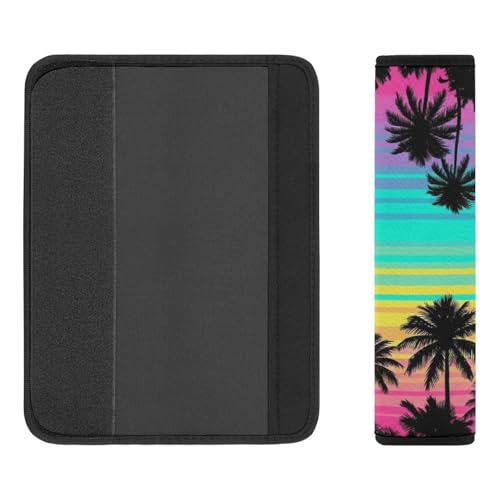 Universal Fit Hawaiian Tropical Island Botanical Branches Palm Tree Print Car Seat Belt Pad for Elderly Support, Stroller Pushchair High Chair, 1 Pair Shoulder Harness Cover Neck And Shoulder Support - color: Pattern 52