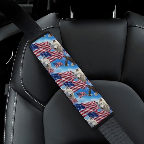 Soft Padded Seat Belt Cover for Girls and Boys, Stroller Pushchair High Chair, 2 Piece Wolves Eagles Wolf American Flag Shoulder Protector Anti-Slip Pad - color: Pattern 778