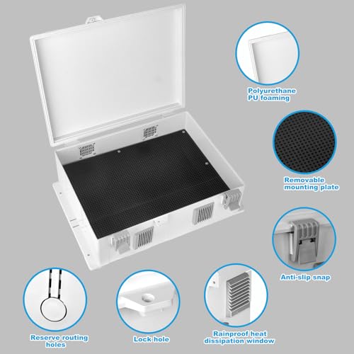 Electrical Junction Box, Outdoor Water Resistant Nema Enclosure, Ventilated ABS Plastic WiFi Project Box with Internal Mounting Panel & Hinged Cover 18.1" Lx 12.6" Wx 4.3" H - size: 18.1"Lx 12.6"W x 4.3"H