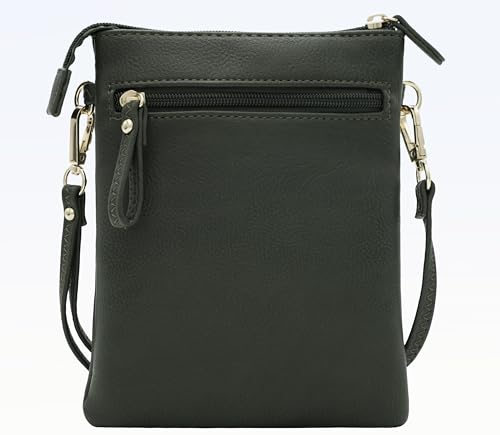 Solene Small Multi Zipper Pockets Crossbody Bag with Detachable Wristlet - color: Olive