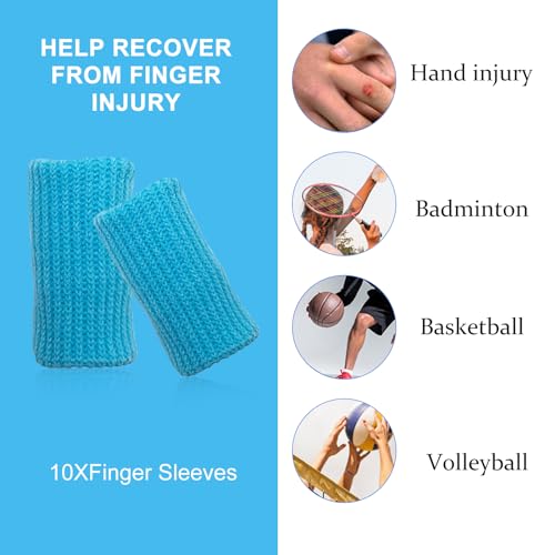 Finger Compression Sleeves, 10 Pcs | Finger Protectors Cots for Arthritis Swelling Basketball Sport, Breathable Elastic - color: Azure
