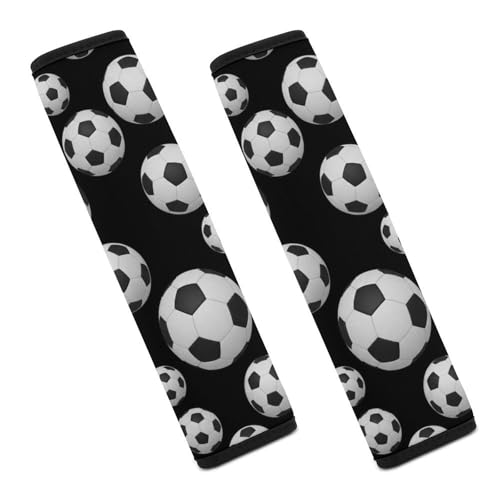 2 Pack Sport Soccer 3D Black White Car Seat Straps Shoulder Pads Universal Fit Neck Strap Covers for Adults and Children, All Vehicles, Pressure Relief - color: Pattern 996